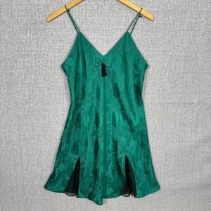 Victoria's Secret Chemise Green Floral Satin Bow‎ Tassel Lingerie Slip Dress M